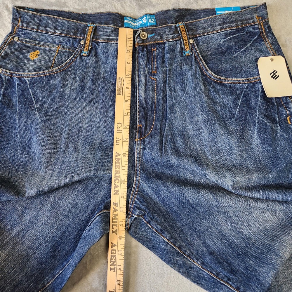 Rocawear Jeans Men 42 Patchwork Denim Y2k Embroidered Wide Leg Baggy Grunge Punk - Picture 9 of 10